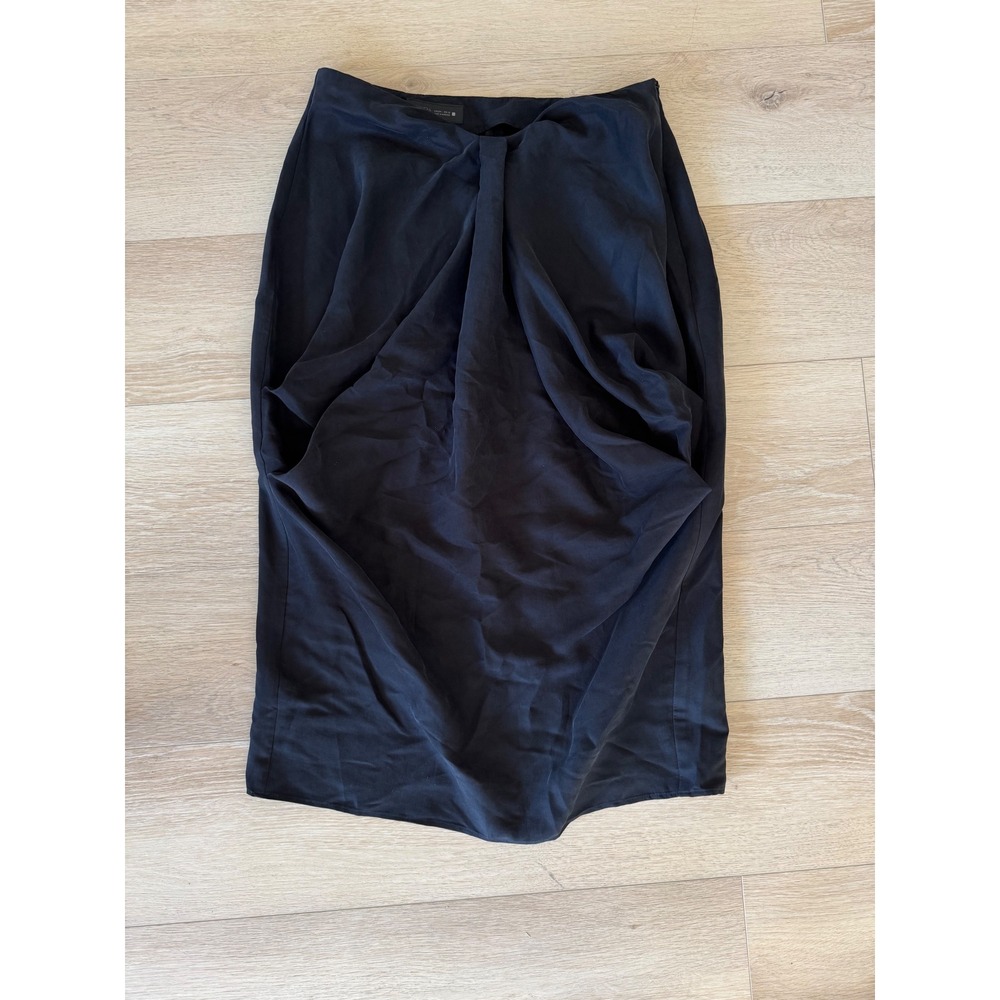 Zara Black Draped Draped Front Midi Skirt Size L NWT - Picture 8 of 8